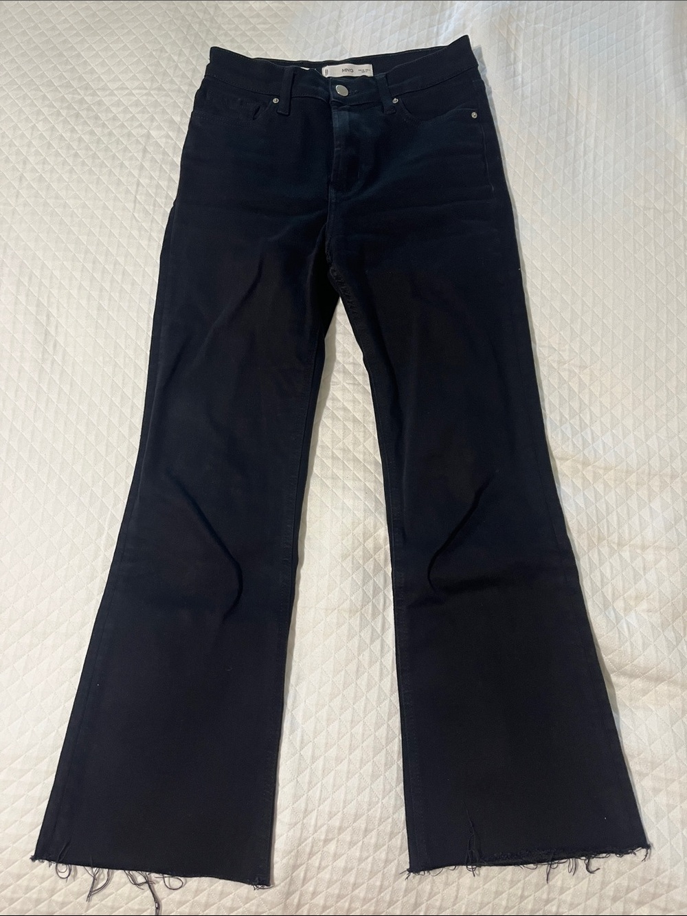 Mango Black Crop Jeans with Distressed Hem Size 4